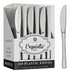 Exquisite 160 Pack Silver Plastic Knives Heavy Duty - Silver Plastic Silverware - Disposable Plastic Cutlery for Catering, Parties & Weddings