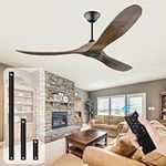 QHYAH 152 CM Ceiling Fan No Light 3 Blade Solid Wood Ceiling Fan with Remote Control, Reversible DC Motor Ceiling Fan 6 Speed 4 Timer Indoor Ceiling Fan Outdoor for Patios Gazebo Porch