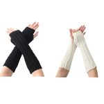 CHENGZI 2 Pairs Knitted Arm Covers Autumn Winter Fashion Warm Fingers Wrist Arm Warmers Knit Mittens Outdoor Riding Arm Accessories (A)