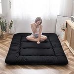 MAXYOYO Japanese Floor Mattress Futon Mattress, Thicken Tatami Mat Sleeping Pad Foldable Roll Up Mattress Dormitory Mattress Pad Floor Lounger Pillow Bed (Single, Black)