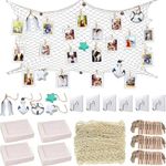 White Fishing Net with White 40 Paper Photos Frames Wall Decorations Fits 6x4 inch, for School Home Party Display Memories, Hanging on walls Ornaments with Clips Set