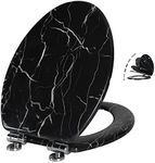 Angel Shield Marble Toilet Seat Durable Molded Wood with Quiet Close,Easy Clean，Quick-Release Hinges (Elongated,Black Marble)