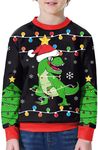 BesserBay Little Girls X-mas Ugly Santa Dinosaur Crew Neck Black Shirt Boys Christmas Funny Sweatshirt 5-6 Years