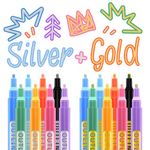 ARTISTRO Outline Markers, 16 Outline Pens, 5 Cards, Gold and Silver Metallic Outline Markers, Double Line Outline Pens, Self-Outline Metallic Markers. Perfect for Doodling, Drawing and Calligraphy