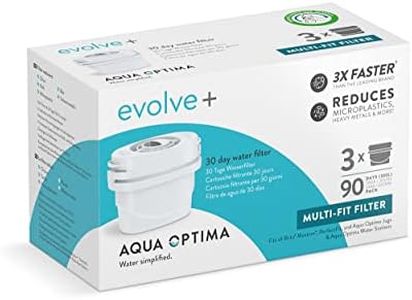 Aqua Optima Cartuccia Filtro, confezione da 3 Evolve+ (fornitura per 3 mesi), compatibile con Brita Maxtra+ e PerfectFit, sistema di filtraggio a 5 fasi che riduce cloro, calcare e altre impurità