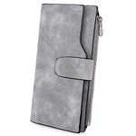 UTO Women's RFID Blocking PU Matte Leather Wallet Card Zipper Phone Holder Organizer Girls Coin Purse Grey