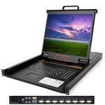 8 Port Rack Mount KVM Console with 19" LCD Monitor,Keyboard and Touchpad,VGA KVM Drawer w/Cables&Hardware,1U Server Rack Mount Monitor with 1280×1024@60Hz,Support OSD/Hotkey/Panel Button Switching