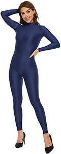 Kepblom Womens Turtleneck Long Sleeve Dance Unitard One Piece Full Bodysuit Costumes, Navy, Medium