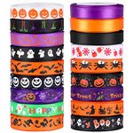 SANNIX 18 Rolls 90 Yards Halloween Ribbon Printed Grosgrain Ribbons 3/8″ Wide DIY Craft Fabric for Halloween Party Decor Gift Wrapping Ribbon