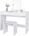 eSituro White Dressing Table Bedroom Corner Foldable Makeup Desk with Drawers Mirror Modern Vanity Table with Retro White Dressing Table Chair 1PC