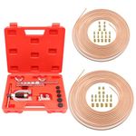 RUIZHI Brake Pipe Flaring Tool, Brake Flaring Tool Set, 7.62 m Ø4.75 mm + Ø6.35 mm Copper-Plated Steel Brake Pipe,32 Joints+ 10 Connectors,for Vehicle Hydraulic Brake Systems, Air Conditioning Systems