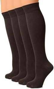 Hugh Ugoli Women Cotton Knee High Socks, Long Dress School Uniform for Girls, Soft & Lightweight Boot Socks, Shoe Size: 8-11, Dark Brown, 4 Pairs