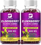 B BEWORTHS Elderberry & Irish Sea Moss Gummies, Organic Black Sambucus Elderberry Gummies with Seamoss, Zinc, Vitamin C, D3 for Kids, Elderberry Vitamin Supplements for Immune & Energy Support - Vegan