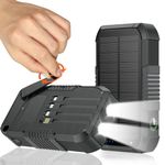 kigoker Solar Power Bank 66800mAh Built in Hand Crank and 4 Cables 22.5W Fast Charge,Camping Essentials/SOS/Strobe/Strong Flashlights,Compass Solar Portable Charger Power Bank (Black)