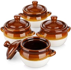 LOVECASA 22 OZ French Onion Soup Bowls with Lid, Porcelain Soup Crocks with Handles,Oven Safe Serving Bowls for Soup, Beef Stew, Cereal, Pot Pies, lasagna,Chilli,Set of 4