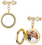 SUPERFINDINGS Bowknot Bouquet Photo Locket Charms Brass Brooches Pins Photo Charm Frame with Alloy Locket Pendants Golden Wedding Boutonniere Bouquet Charm Round Photo Charm, Golden