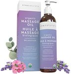 Viva Naturals Organic Massage Oil with Lavender Scent (8 fl. oz.) - Massage Oils for Massage Therapy, Non-Greasy Lavender Body Oil with pump, Lavender Oil for Skin | huile de massage para el cuerpo