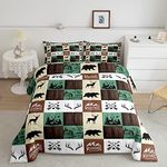 Erosebridal Hunting Bear Deer Comforter Set,Farmhouse Lodge Cabin Bedding Set Twin Size,Rustic Woodland Moose Duvet Insert Western Country Patchwork Quilt with 1 Pillow Case