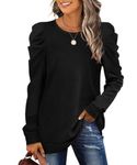 XIEERDUO Sweatshirt for Women Long Sleeve Puff Sweaters Casual Crewneck Tunic Tops Womens Fall Clothing Trendy 2024 Black L