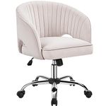 Yaheetech Velvet Desk Chair, Makeup Vanity Chair with Tufted Barrel Back Adjustable Velvet Accent Armchair Swivel Office Chair for Home Office Cream