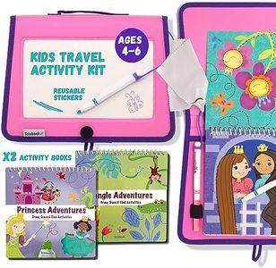 Totebook Kids Travel Educational Activity Book with Washable Markers - Car and Airplane Activities, Learning Toys for Toddlers- Reusable Stickers for Ages 4, 5, 6 (Princess & Extra Jungle Book)