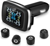 B-Qtech Tire Pressure Monitoring System 4 External Sensors (0-3.5Bar/50Psi) 6 Alarm Modes CLA Charger Tire Pressure Temperature Real Time Monitoring Display TPMS for 4-tire Vehicles Car SVU Pickup