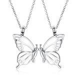 constantlife 2 Pack Friendship Butterfly Urn Necklaces for Ashes for Women Girls BFF Pendants Cremation Keepsake Jewelry Mother Daughter Sister Memorial Gifts (Silver)