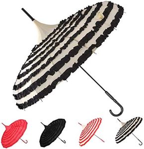 Outgeek Ladies Sunproof Umbrella Parasol Lace Flowers Pagoda-Shaped Victoria Style Long Handle (Cream) 1