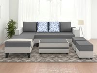 Adorn India Ashley L Shape Digitel Print Leatherette Fabric Sofa Set 8 Seater with 2 Ottoman Puffy & Center Table (Left Side) (Grey)