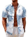 COOFANDY Mens Hawaiian Tropical Shirt Short Sleeve Casual Button Down Floral Summer Beach Shirts with Pocket, White Palm Leaves, Large