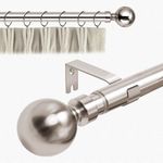 Aspire Homeware Curtain Poles Metal Plain Ball Extendable Curtain Pole 160 cm to 300 cm Brushed Silver Adjustable Curtain Rod 28 mm Diameter with 60 mm Finials, Rings, Brackets, and Fittings Set