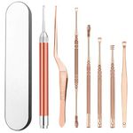 Earwax Removal Kit, LED Light Ear Curette Tools, Stainless Steel Ear Cleaner for Children and Adults, Tweezer Earpick Exfoliator Cleansing Tools Set with Storage Box, Rose Gold, 8 Pcs (rose gold)