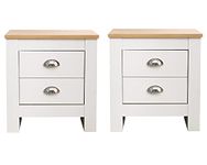 FUSIDE 2 Drawers Bedside Table Set,Storage Nightstand White+Oak New,45x35x48cm,2 PCs