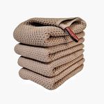 ANEWAY Kitchen Towels 100% Cotton Waffle Weave Dish Towel for Cleaning Drying Dishes Extra Absorbent and Soft, Dish Cloth,13 x 28 in, 4 Pack(Brown)