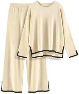 Yuson Girl Conjunto Punto Mujer 2 Piezas Conjunto de Salón de Manga Larga Color Sólido Conjunto Mujer Vestir Dos Piezas Otoño Cuello Redondo Top y Pantalon Deportivo Suelto Conjuntos(Albaricoque, M)