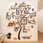 NHOMY 3D Black Trunk Orange Yellow Leaves Wall Stickers Family Tree Decal DIY Cat Decor Sticker with Four DIY Vertical Bars Photo Frames (Medium, Yellow leaves)