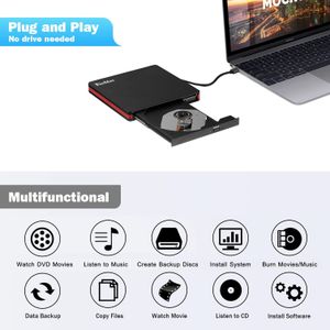 Rioddas External CD DVD Drive – USB Portable Optical Disc Reader