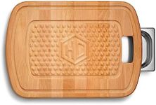 HexClad Hybrid Beechwood Carving and Cutting Board with Stainless Steel Drip Tray, Carrying Handle, and Juice Trenches, Double-Sided