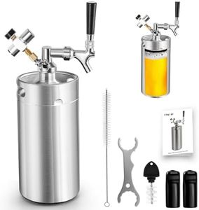 Dbgogo 128oz Mini Keg Growler Tap System, Stainless Steel Mini Keg with 0-60 PSI Mini Co2 Regulator & Self-Closing Beer Faucet, Portable Mini Kegerator for Home to Keep Craft Beer Carbonated and Fresh