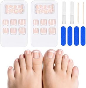 Kiiwah 48 Pieces Faux Ongles Pieds, Orteil Capsule Ongles Français Rose en Acryliqu, Couverture Complète Toe Nails avec Limes à Ongles pour Femmes Manucure, 12 Tailles