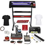 5 in 1 Heat Press With LED Lit Vinyl Cutter, Printer And Accessories Complete Business Start Up Sublimation Bundle Kit