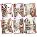 Charity Christmas Cards Boxed | 30 Pack Xmas Cards Multipack | 6 Unique Traditional Vintage Winter Street Scene Designs Retro Festive Seasons Greetings For Friends Family 2023