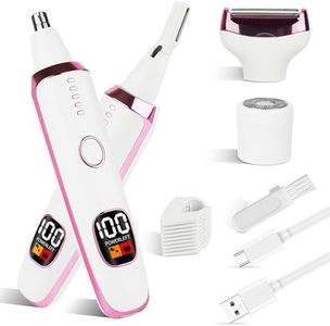 Mendaping 2025 Rechargeable Nose and Ear Hair Trimmer with LED Dispaly for Women Men,4 in 1 Painless Eyebrow & Facial Hair Trimmer with Powerful Motor,Ladies Wet & Dry Electric Razor (White)