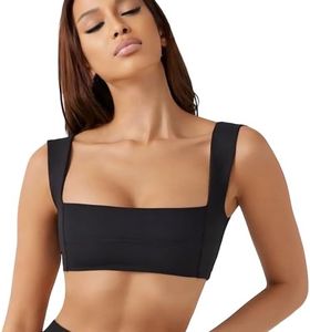 Trutha Square Neck Bralette, Premium Quality Elastane, Stylish Light Support Yoga Bra, Stylish Everyday Piece, Removable Pads, Black, Medium