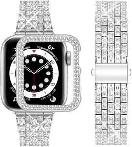 wutwuk Joyería Correa Compatible Apple Watch series 9/8/7/SE/SE2/6/5/4/3/2/1 con Funda Brillante, Pulsera Mujer iWatch 45mm 41mm 44m 41mm 40mm 38mm (Plata de 40mm)