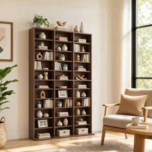 Garvee 11 Tier Tall CD Display Cabinet, 33-Compartment Media Tower, Walnut