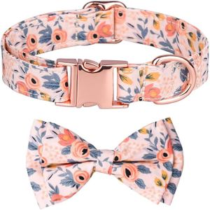 ZGHUI cotton reinforced dog collar, cat collar with removable bow rose gold metal buckle Fancy puppy collar Soft and adjustable Sturdy and durable Quick-fit flower collar Suitable for large, medium and small dogs and cats (L, orange)