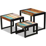 vidaXL Vintage-style Solid Reclaimed Wood Nesting Tables – Set of 3, Stackable Side End Coffee Tables