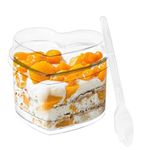 binsakao 50 Pack Dessert Cups with Lids and Spoons, 150 ml Heart Shaped Clear Plastic Appetizer Parfait Cups for Mother's Day Gift, Wedding, Bridal Shower 5 oz
