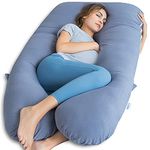 QUEEN ROSE Extra Long Pregnancy Pillows, Cooling U Shaped Body Pillow for Sleeping, Maternity Pillow for Pregnant Women, Body Support for Adults, with Soft Silky Cover, Blue